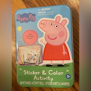 New Peppa Pig Set Sticker & Color Activity kit small collectible on the go tin